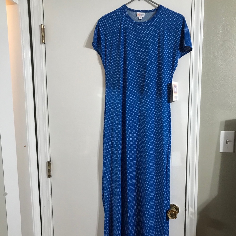 LulaRoe Maria XS Blue polka dot dress